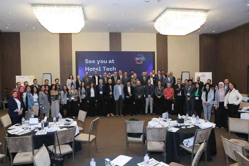 Group photo of Hotel Tech Egypt 2023 attendees and speakers